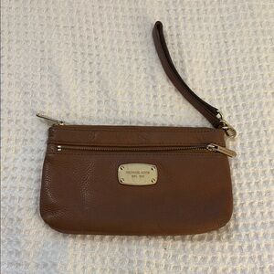 Michael Kors Brown Leather Clutch with Gold Hardware